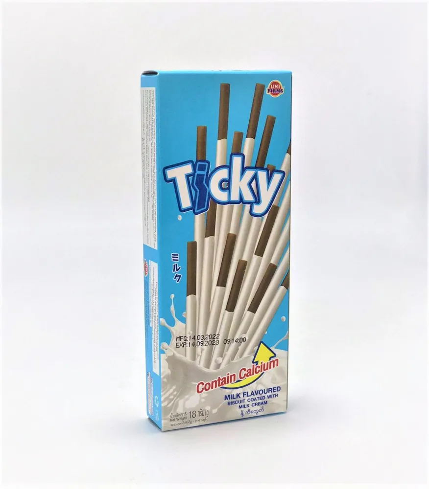UNI FIRMS Палочки бисквитные покрытые кремом МОЛОКО Ticky