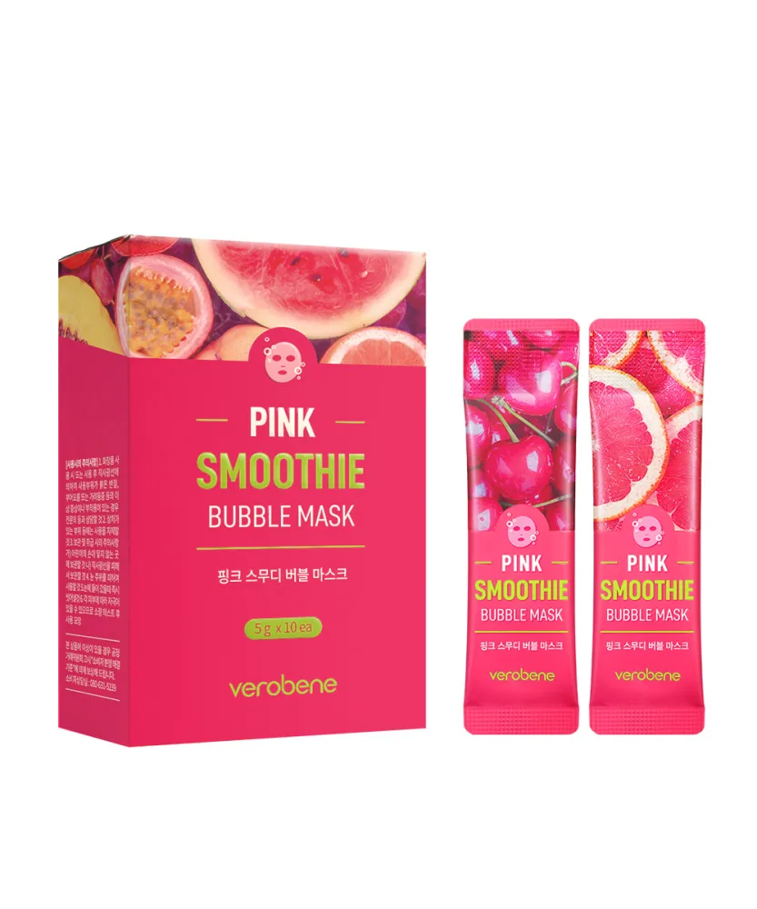 VEROBENE Маска для лица кислородная смузи КОКТЕЙЛЬ КРАСНЫХ И РОЗОВЫХ ФРУКТОВ Verobene Pink Smoothie Bubble Mask, 10 шт*5 гр