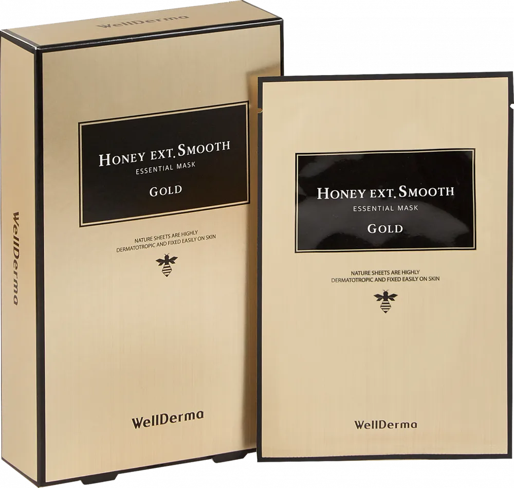WELLDERMA НАБОР Тканевая маска для лица ГЛАДКОСТЬ Honey Ext. Smooth Essential Mask Gold, 10 шт * 25 мл