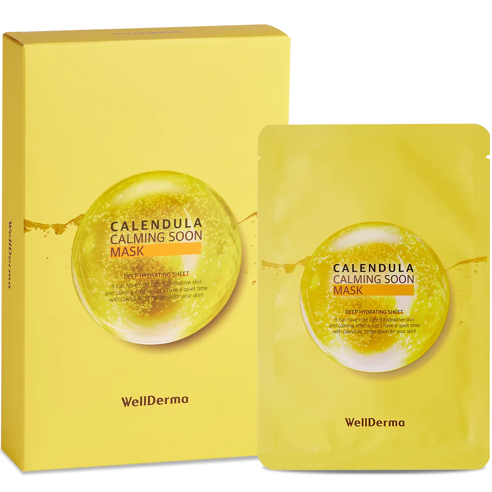 WELLDERMA НАБОР Тканевая маска для лица КАЛЕНДУЛА Calendula Calming Soon Mask, 10 шт * 30 мл