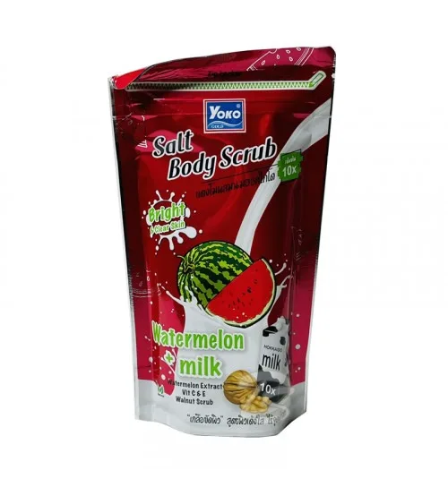 YOKO Скраб для тела солевой АРБУЗ И МОЛОКО с кожурой грецкого ореха Salt Body Scrub Watermelon+Milk, 350