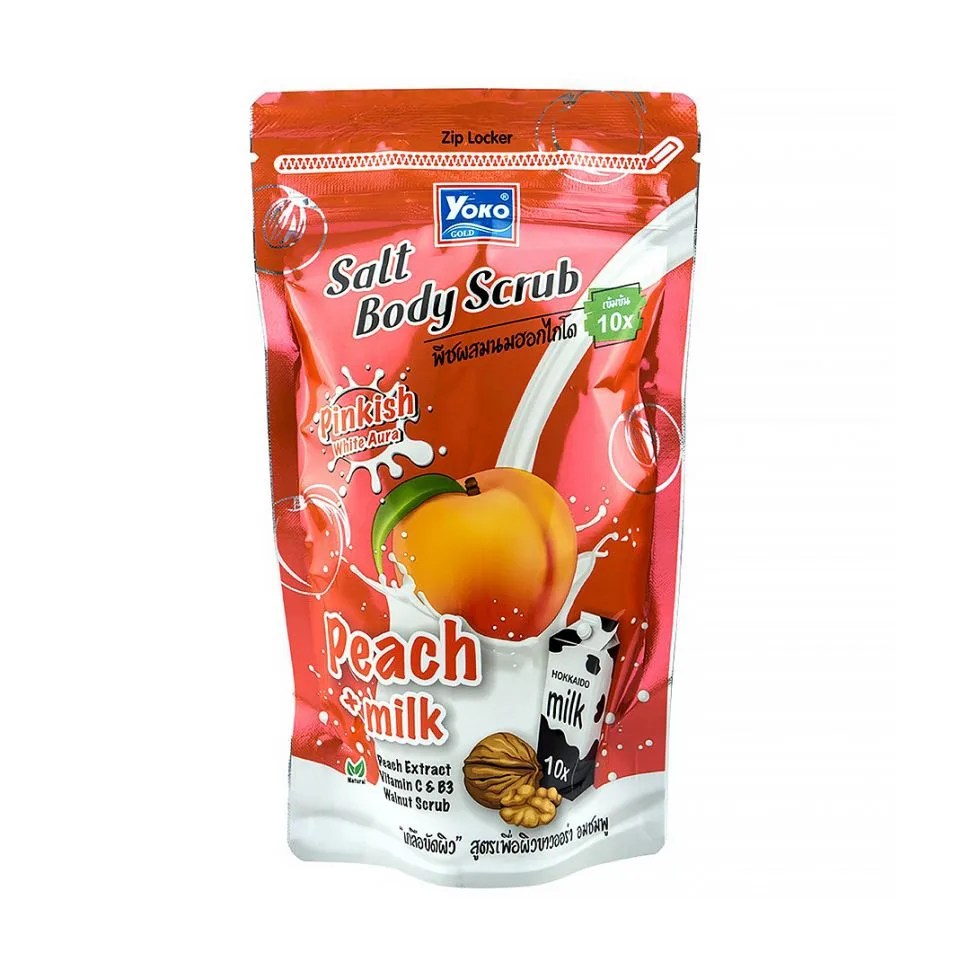 YOKO Скраб для тела солевой ПЕРСИК И МОЛОКО с кожурой грецкого ореха Peach+Milk Spa Salt Body Scrub, 350