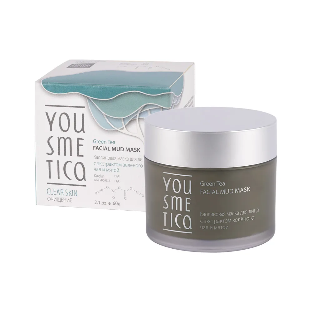 YOUSMETICA Маска для лица каолиновая ЭКСТРАКТ ЗЕЛЁНОГО ЧАЯ И МЯТА Green Tea Facial Mud Mask