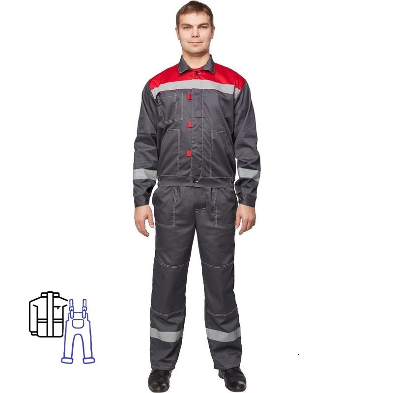 Костюм рабочий летний муж. л20-КПК сер/красн (р.64-66) 170-176 (Арсенал-СП)