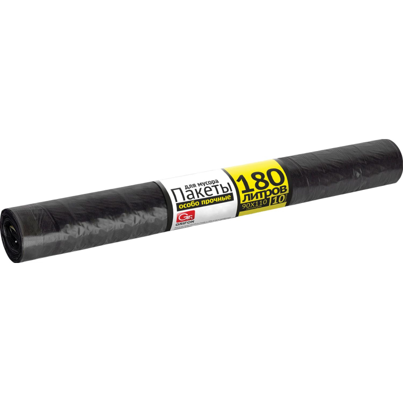 Мешки для мусора ПВД 180л 90х110см 40мкм черные 10шт/рул Grifon