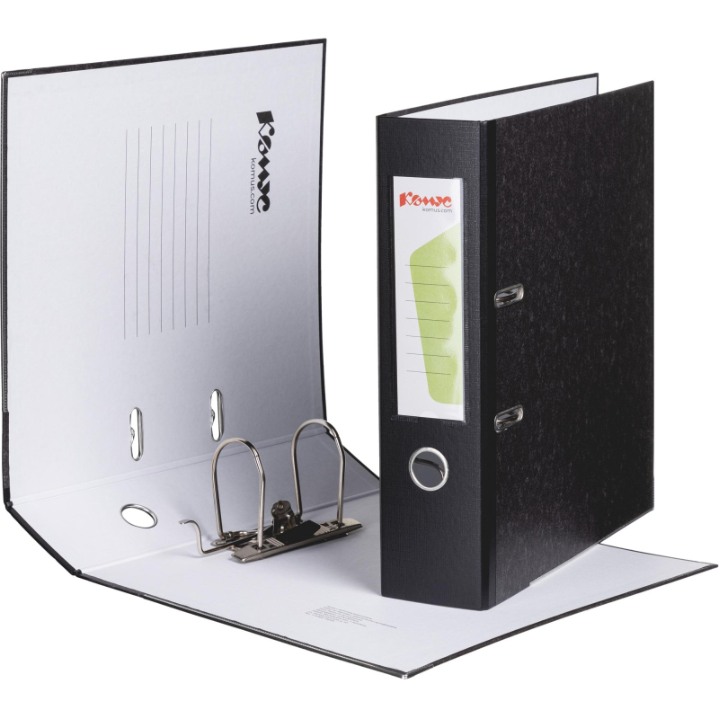 Папка-регистратор с арочн.мехКомус мрам,бум/бум 80мм,чер корш,карм.к,мет.уг