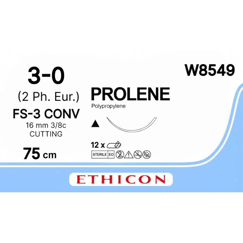 Шовный материал ПРОЛЕН 3/0 75см, реж. 16мм, 3/8 син. W8549 12 шт./уп.
