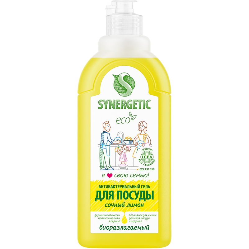 Средство для мытья посуды Synergetic 500мл антибакт, лимон флип-топ