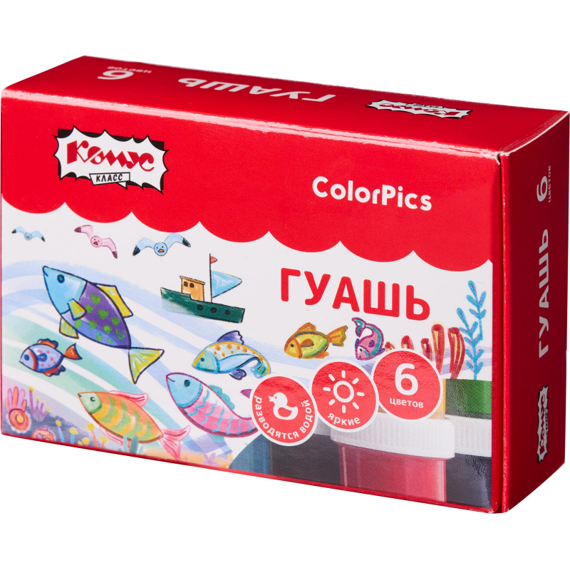 Гуашь Комус Класс ColorPics 6 цветов, 10 мл