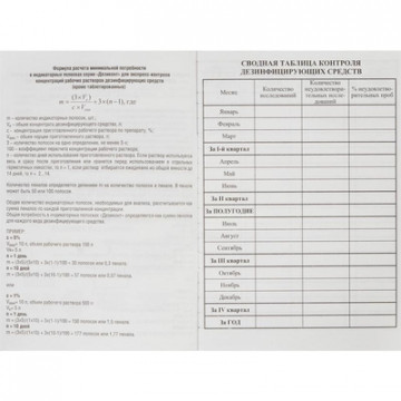 Журнал контроля и учета концентрации рабочих р-ров дезсредств Винар