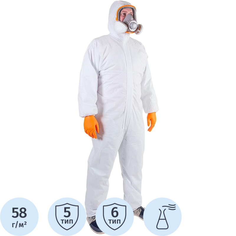 Комбинезон одноразовый защитный с капюшоном JetaSafety JPC58 белый р.М