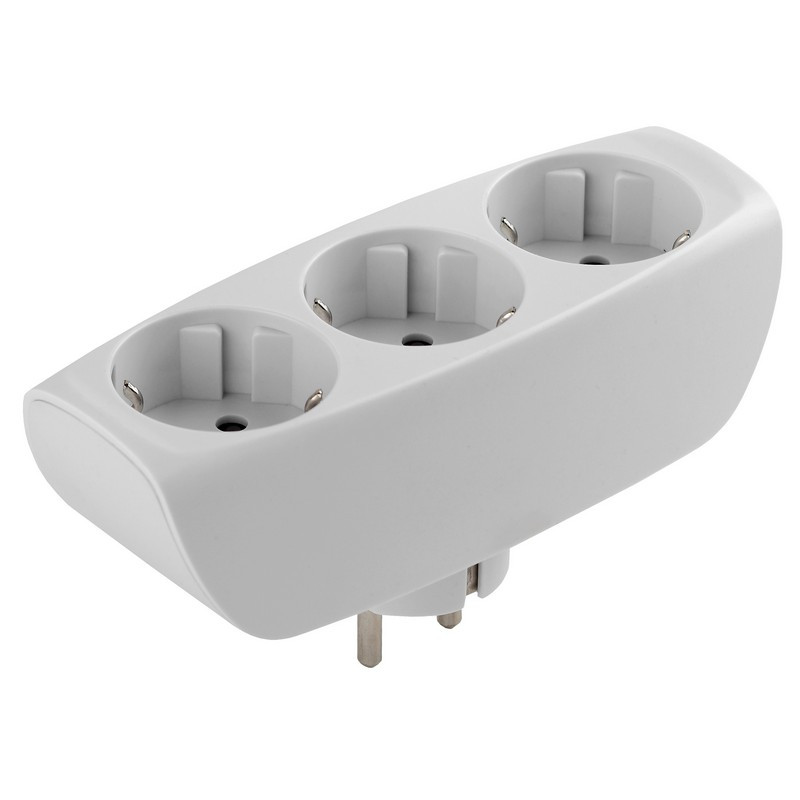 Тройник ЭРА, 3 роз/16А/3500Вт, с заземл, со шторками, белый, SP-3e-W