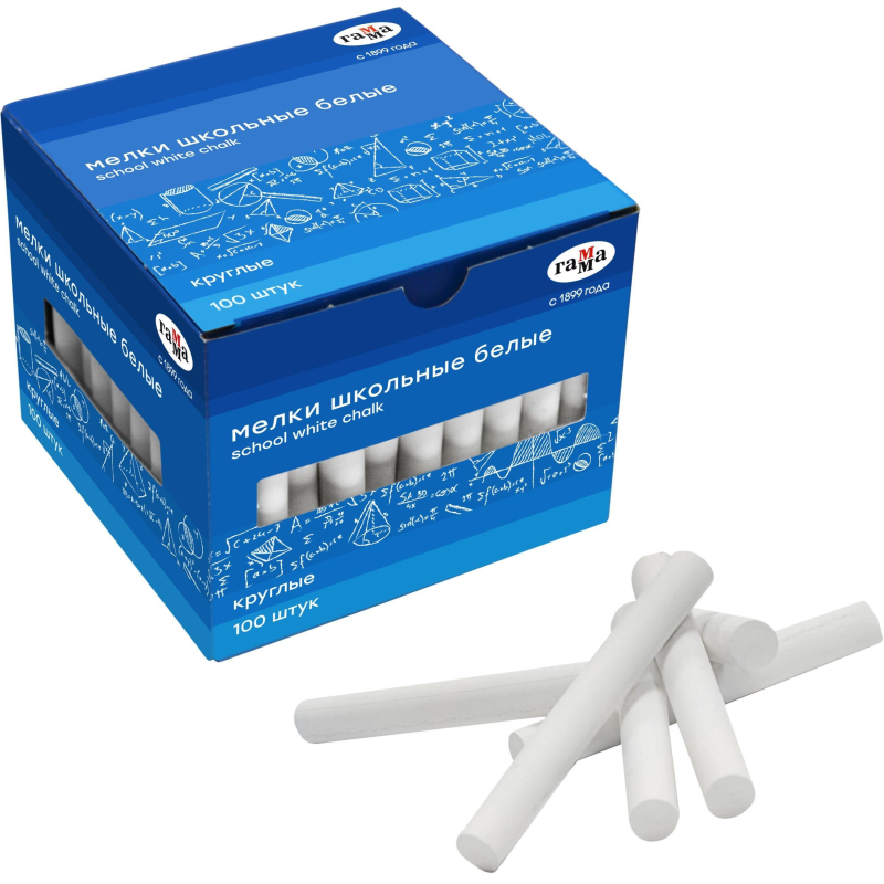 Мел школьный Гамма белые 100 штук, мягкие, круглые, 2308194