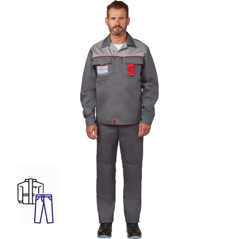 Костюм рабочий летний муж л10-КБР т-сер/св-сер(р.60-62) 170-176 ( серия л)