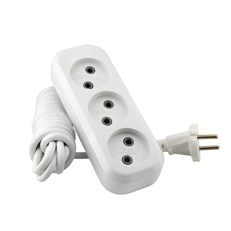 Удлинитель LUX У3-О-03 3 входа 3м без заземления, 250В, 10А
