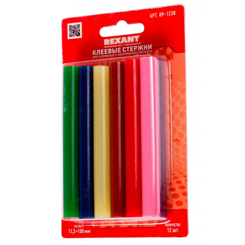 Стержень клеевой REXANT d11х100мм цветные, 12шт. (09-1230)