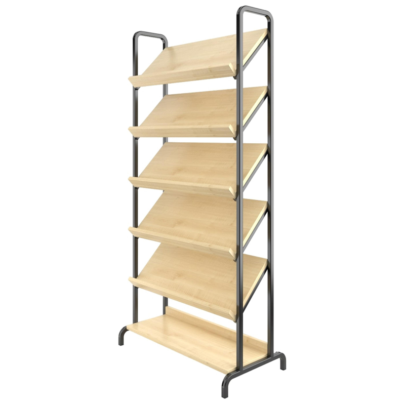 Стеллаж MET_библиотечный демонстрационный клен/черный