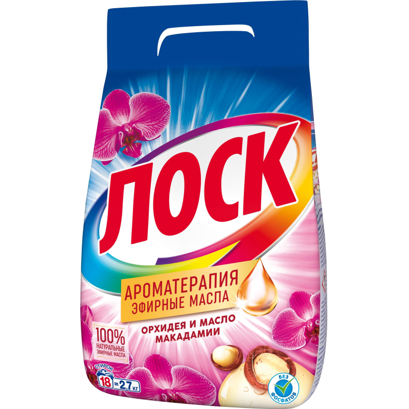 Порошок стиральный ЛОСК Арома Орхидея и Масло Макадамии автомат 2,7кг