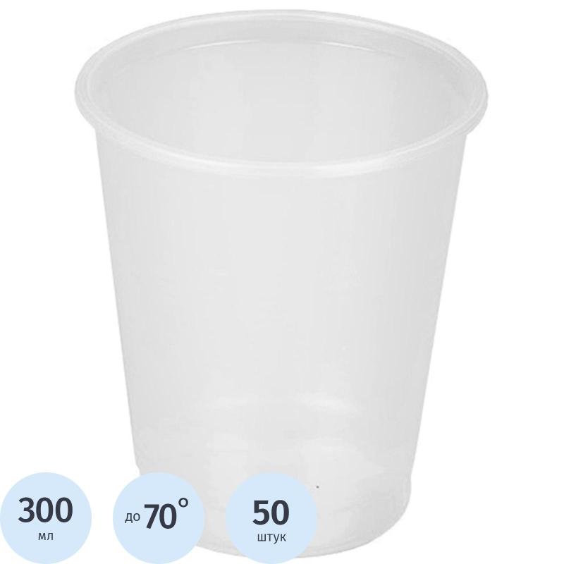 Стакан одноразовый 300мл прозр., для хол/гор., бюджет, КОМУС ПП 50шт/уп
