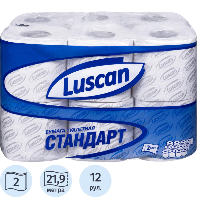 Бумага туалетная Luscan Standart 2сл бел вторичн втул 21,88м 175л 12рул/уп