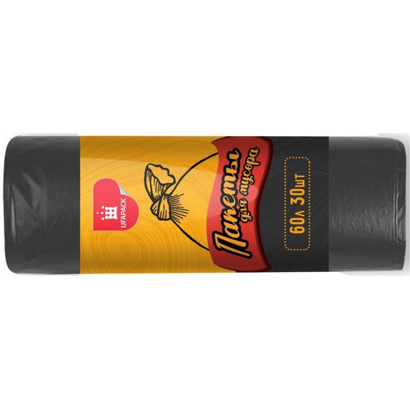 Мешки для мусора ПНД 60л. 10 мкм. 30шт/рул черные 58х68см Уфа Пак