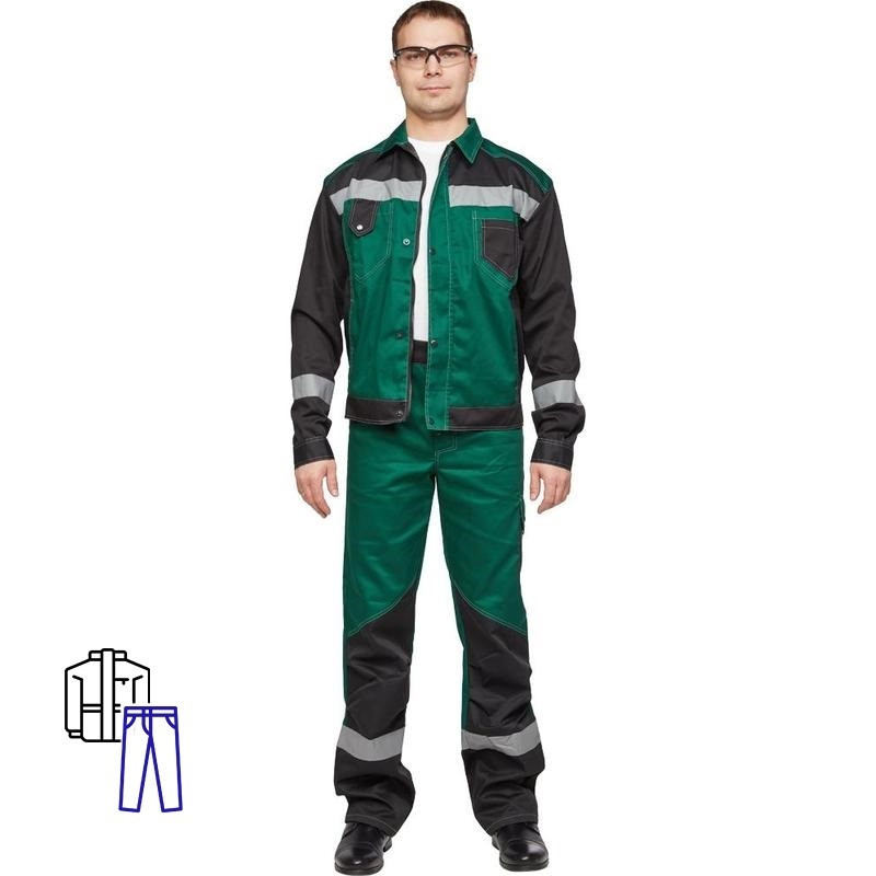 Костюм рабочий летний муж л21-КБР зел/черн (р.64-66) 182-188 (мод.КОС211)