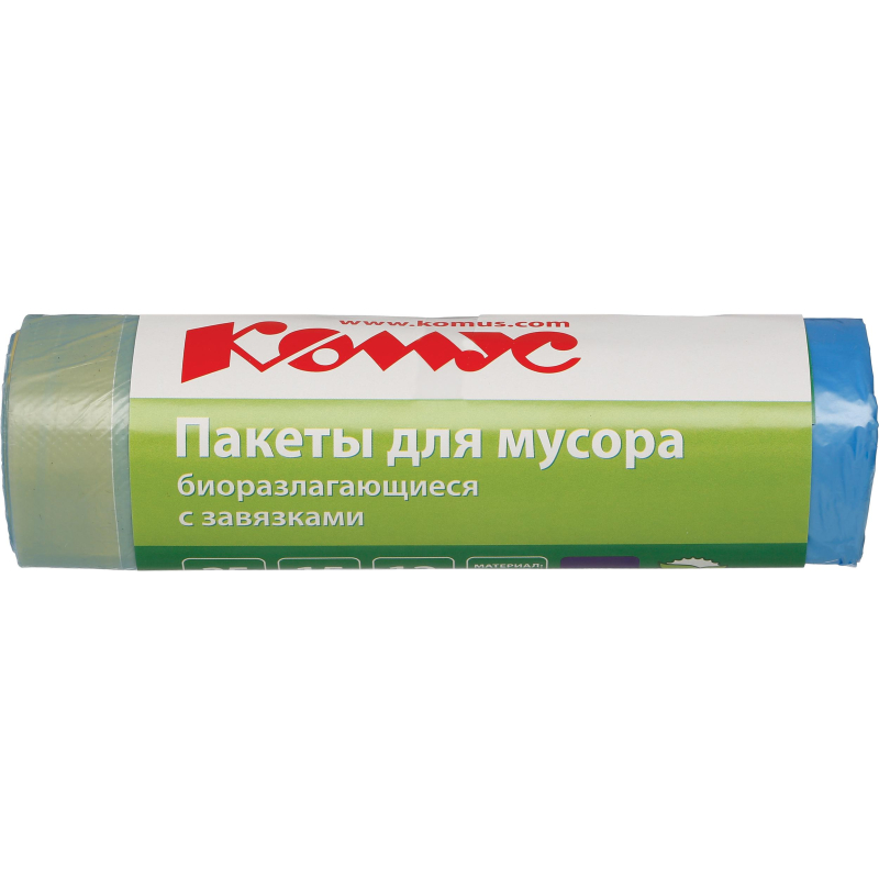 Мешки для мусора ПНД 35л 12мкм 15шт/уп синие Bioразл 50х60см Комус с завяз