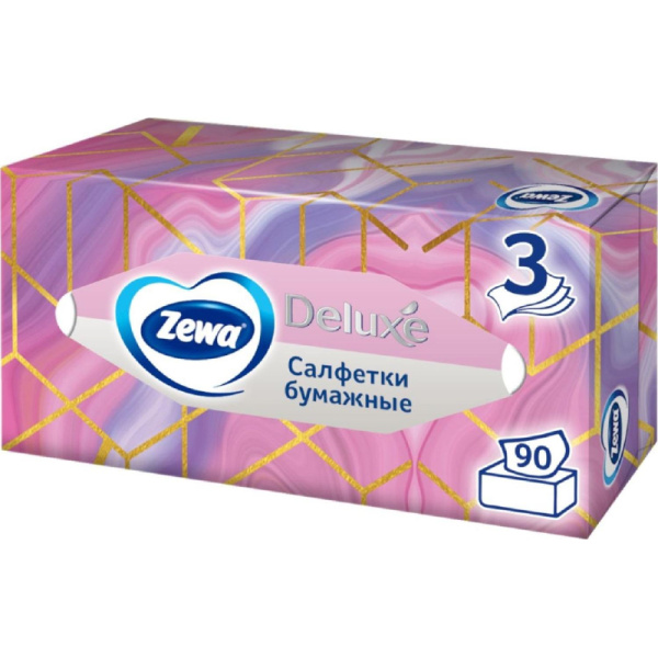 Салфетки косметические ZEWA-Deluxe 28420/3849 3-сл.90шт./уп.