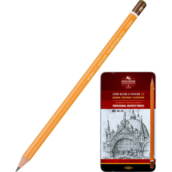 Карандаш чернографитный KOH-I-NOOR 1502/II 8B-2H 12шт./наб.,б/ласт, Чехия