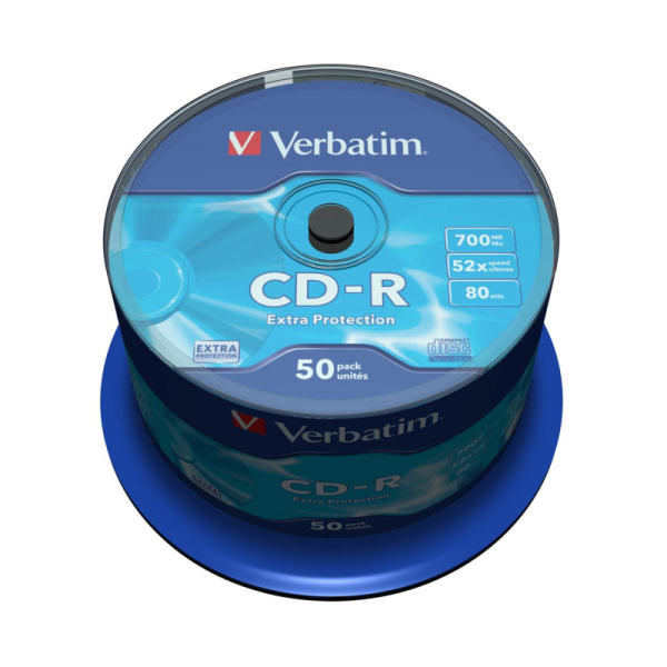 Носители информации CD-R, 52x, Verbatim Extra Protection, Cake/50, 43351