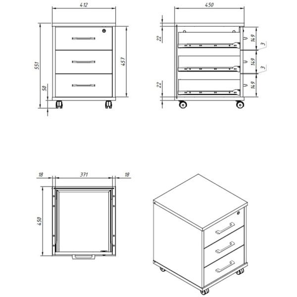 Тумба подкатная ТМ-3А Орех Французский 412х450х551 IMAGO