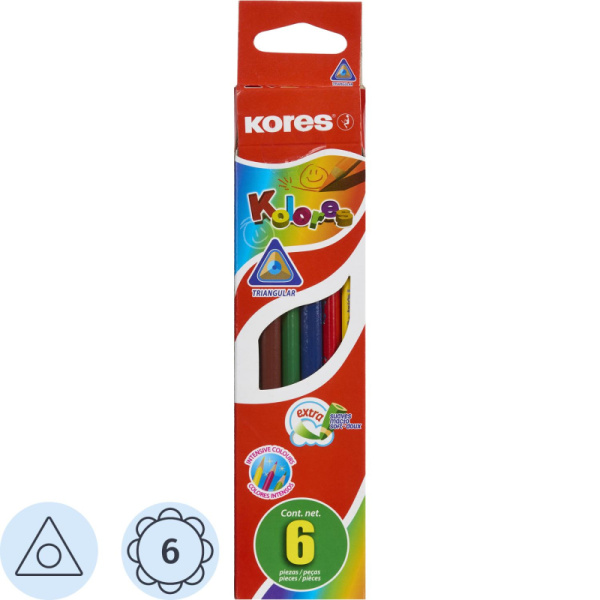 Карандаши цветные 6цв 3-гран Kores 93306.01