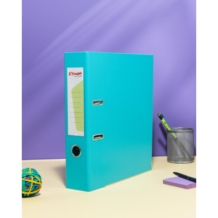 Папка-регистратор Комус Стандарт 75мм  бирюзовая, ПБП2, карм.кор., мет.уг