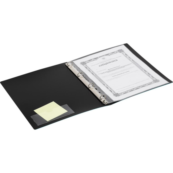 Папка на 4-х кольцах Комус,25 мм, голубая, с карманом СD/визитки