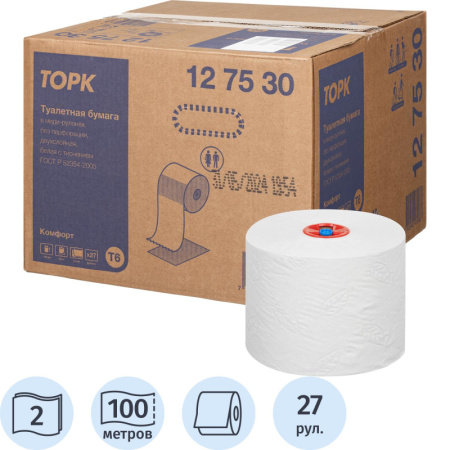 Бумага туалетная д/дисп Торк в миди-рулонах Т6 Комфорт2слбел100м27рул127530