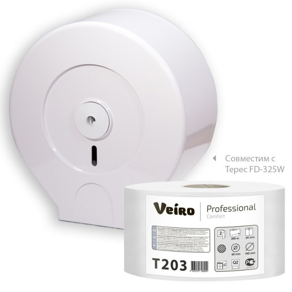 Бумага туалетная д/дисп Veiro Q2 Comf 2сл бел вторич 200м 12рул/уп T203
