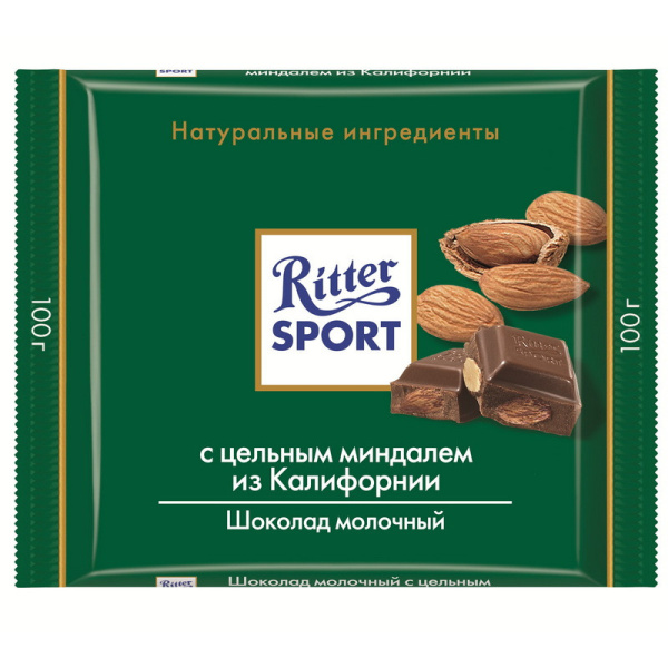 Шоколад Ritter Sport молочный цельный миндаль 100г