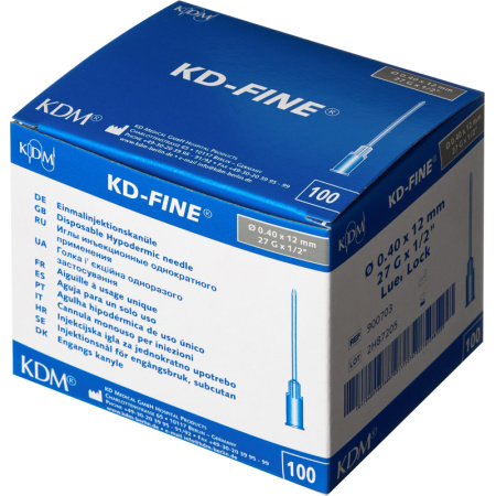 Игла инъекционная 27G (0,4х12мм) Luer Lock KD-Fine 100шт/уп