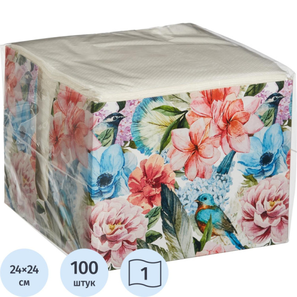 Салфетки 1сл 100л/уп белые в коробке в ассортименте