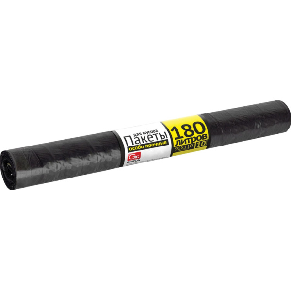 Мешки для мусора ПВД 180л 90х110см 40мкм черные 10шт/рул Grifon