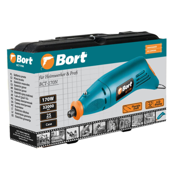Гравер сетевой BORT 170 Вт, 60 предметов, гибкий вал (BCT-170N)