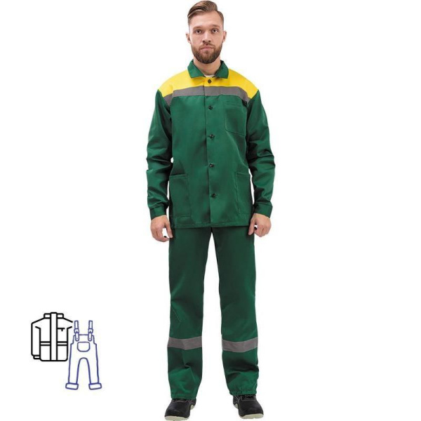 Костюм рабочий летний муж л02-КПК кур/пк зел/желт 64-66/170-176