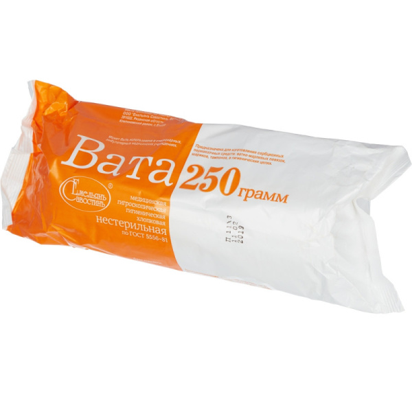 Перевяз. ср-ва Вата гигиен. нестер. 250г 60шт/уп Емельянъ Савостинъ ШК0102