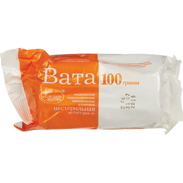 Перевяз. ср-ва Вата гигиен. нестер. 100г 150шт/уп Емельянъ Савостинъ ШК0140