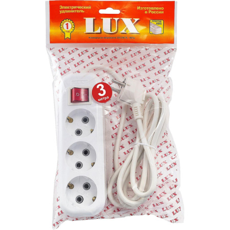 Удлинитель LUX У3-ЕВК-03 3 входа 3м с зазем. выключат., 250В, 16А