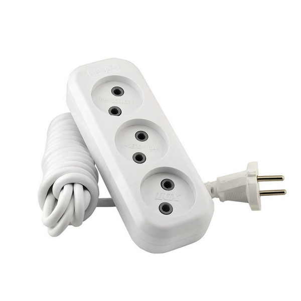 Удлинитель LUX У3-О-05 3 входа 5м без заземления, 250В, 10А