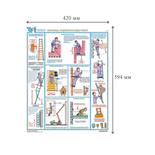 Плакат информационный безопасность работ на высоте, комплект из 3-х листов