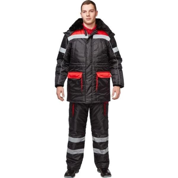 Костюм рабочий зимний муж з26-КПК черн/красн (р.60-62) 182-188