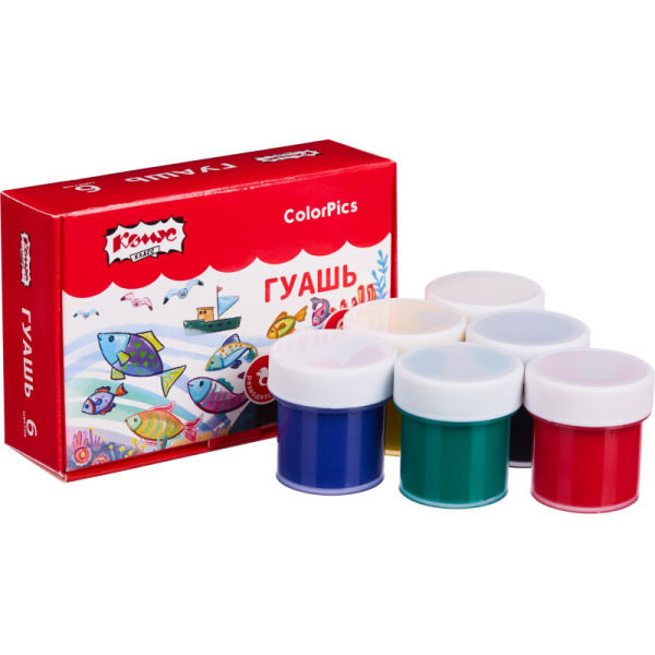 Гуашь Комус Класс ColorPics 6 цветов, 10 мл