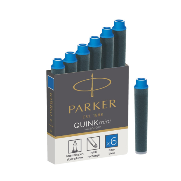 Картридж чернильный для перьевой ручки PARKER QUINK SHORT синие 6шт 1950409